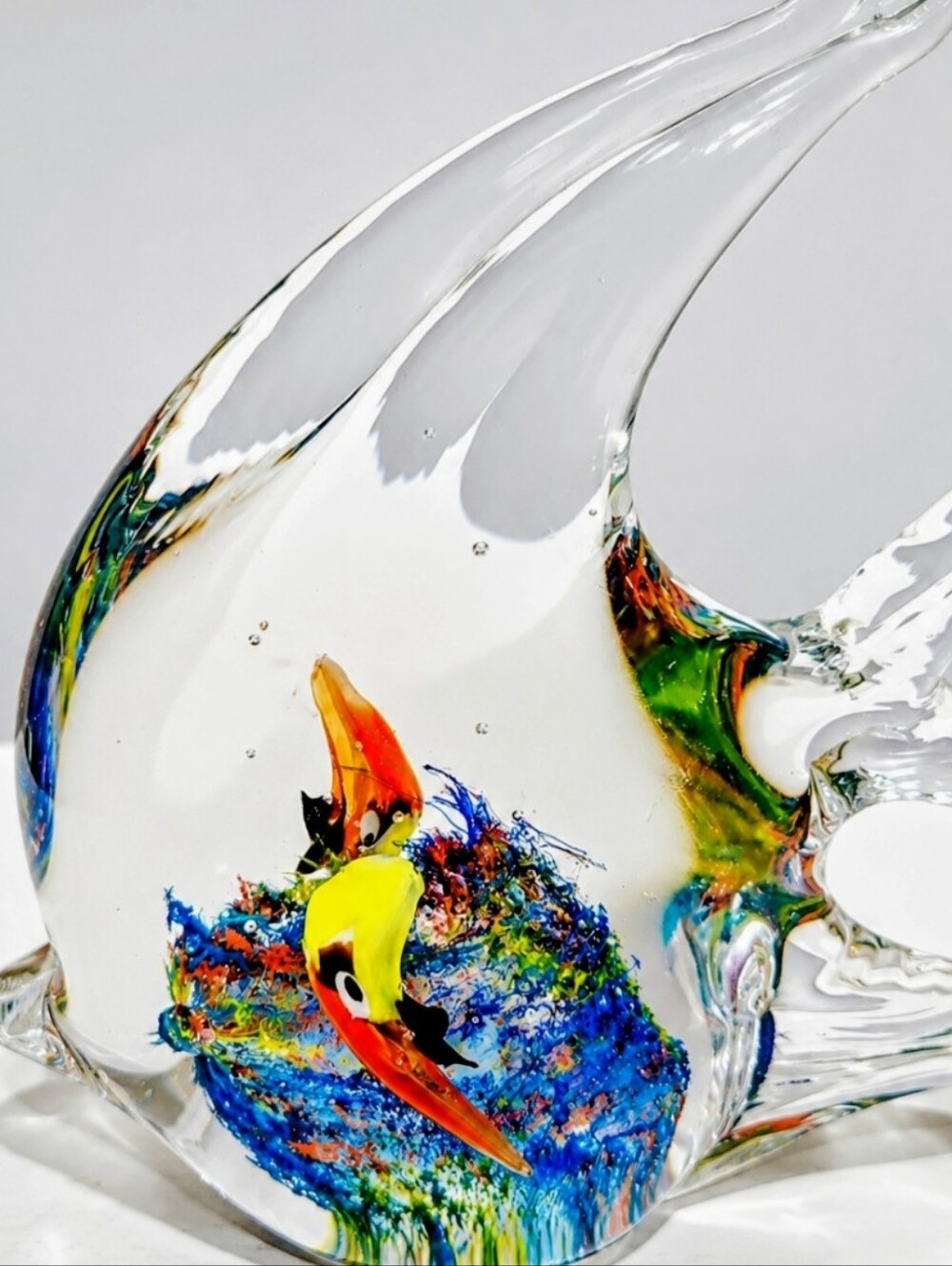 Murano Style Art Glass Angelfish Aquarium Fish Paperweight 4.5"